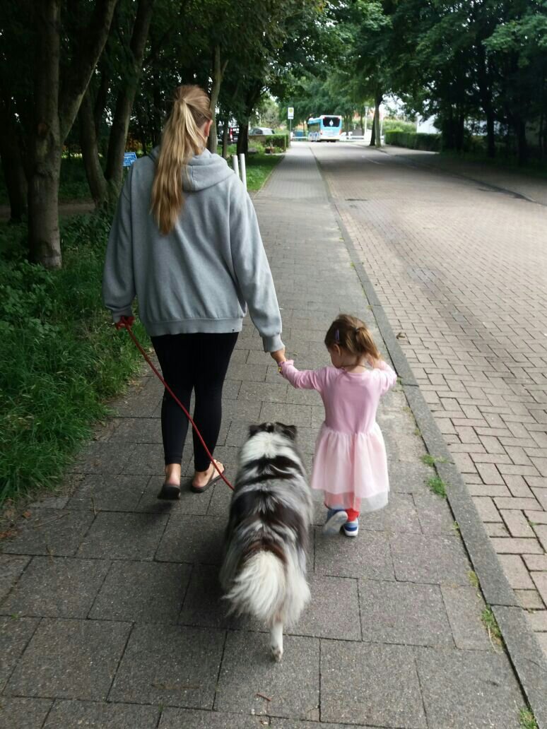 Bubsi and Aunt H. taking the dog for a walk